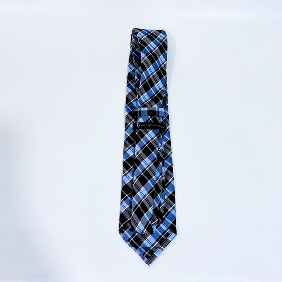 HUDSON ROOM Brown and light blue plaid silk tie * - Picture 3 of 4
